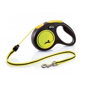Guinzaglio Flexi New Neon Corda 5 m Nero/Giallo Fluo