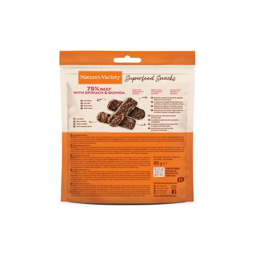 Nature's Variety Cane Adulto Snack Superfoods Manzo, Spinaci & Quinoa 85g