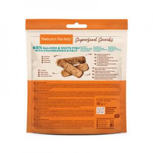 Nature's Variety Cane Adulto Snack Superfoods Salmone, Pesce Bianco, Mirtilli Rossi & Alghe 85g 2
