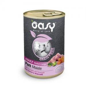 Oasy Cane Adulto Grain Free Medium & Large Tocchetti di Maiale, Zucca & Broccoli 400g