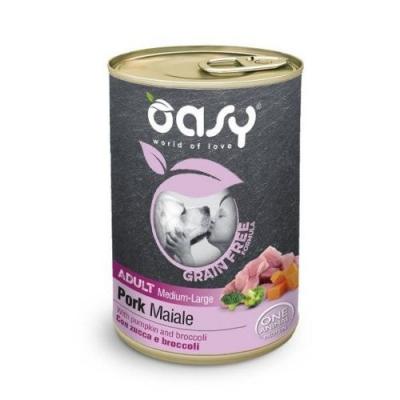 Oasy Cane Adulto Grain Free Medium & Large Tocchetti di Maiale, Zucca & Broccoli 400g