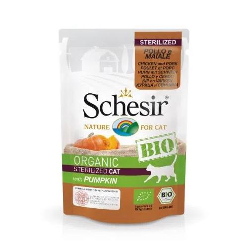 Schesir Gatto Bio Organic Busta Adulto Sterilizzato Pollo, Maiale  Zucca 85g
