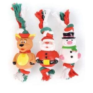 Leo Pet Xmas Cane Gioco Nodo In Cotone Con Pupazzi Natalizi In Vinile 25x8x7 Cm