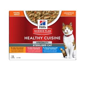 Hill's Feline Healthy Cusine Adulto Multipack Pollo, Salmone & Pesce Oceanico Spezzatino cf. (12x85) gr
