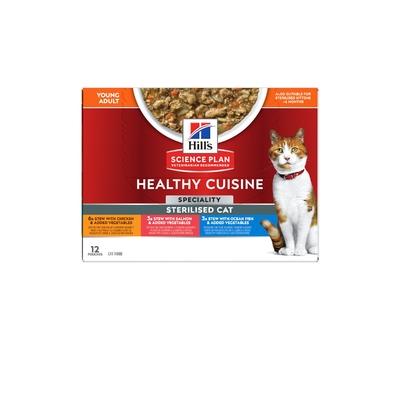 Hill's Feline Healthy Cusine Adulto Multipack Pollo, Salmone & Pesce Oceanico Spezzatino cf. (12x85) gr