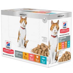 Hill's Feline Young Adult Sterilized Pack Multigusto Pollo, Salmone, Trota, Tacchino cf. (12x85) gr