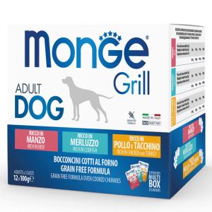 Monge Cane Grill Multibox Adulto Manzo, Merluzzo, Pollo Cf. (12 x 100) Gr