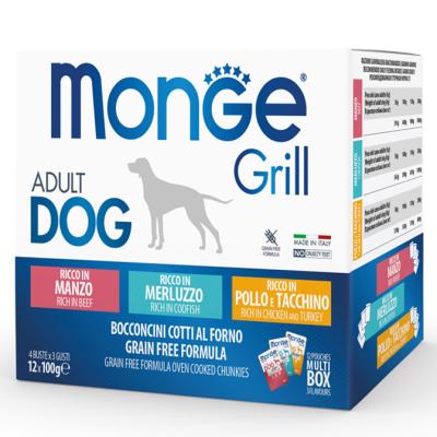 Monge Cane Grill Multibox Adulto Manzo, Merluzzo, Pollo Cf. (12 x 100) Gr