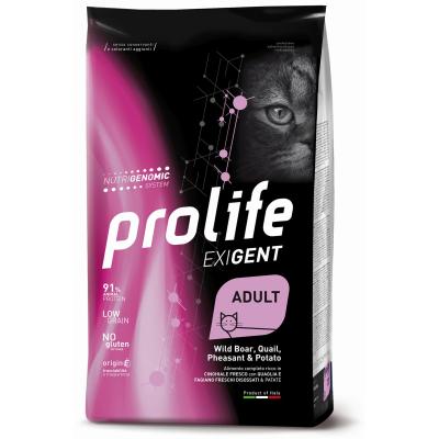 Prolife Gatto Exigent Cinghiale, Quaglia, Fagiano e Patate cibo