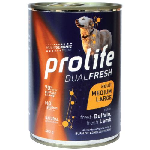 Prolife Cane Dual Fresh Adulto Medium & Large Bufalo, Agnello & Riso Lattina 400 Gr