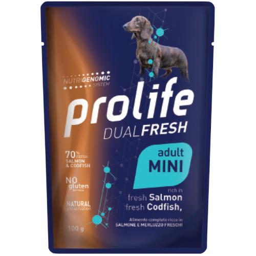 Prolife Cane Dual Fresh Adulto Mini Salmone, Merluzzo & Riso Busta 100 Gr