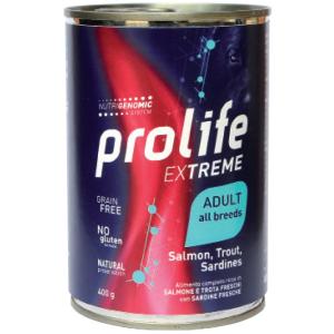 Prolife Cane Extreme Adulto All Breeds Salmone, Trota & Sardine Lattina 400 Gr