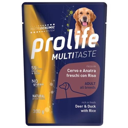 Prolife Cane Multitaste Adulto Cervo, Anatra & Riso Busta 300 Gr