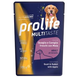 Prolife Cane Multitaste Adulto Quaglia, Coniglio & Mela Busta 300 Gr