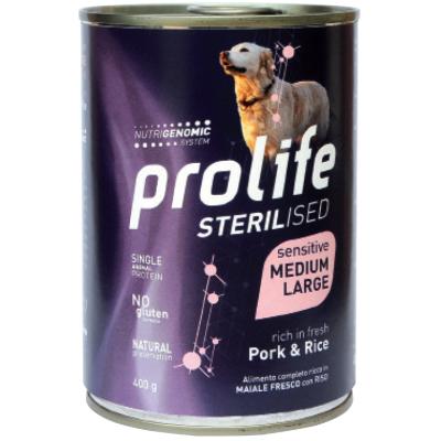 Prolife Cane Sterilised Sensitive Maiale e Riso Lattina 400 Gr alimento