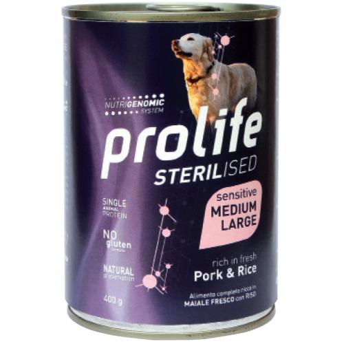 Prolife Cane Sterilised Sensitive Maiale e Riso Lattina 400 Gr alimento