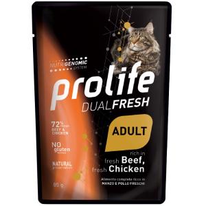 Prolife Gatto Dual Fresh Manzo e Pollo Busta 85 Gr alimento