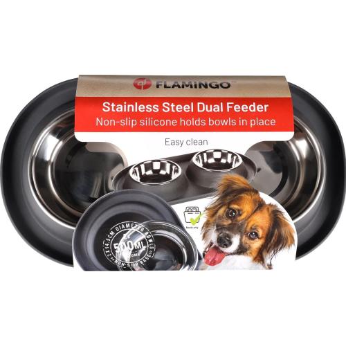 Flamingo Ciotola Doppia Duo Dinner Grafa 2 x 500 ml