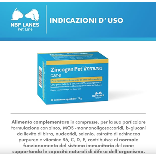 Composizione zincogen pet immuno per cani