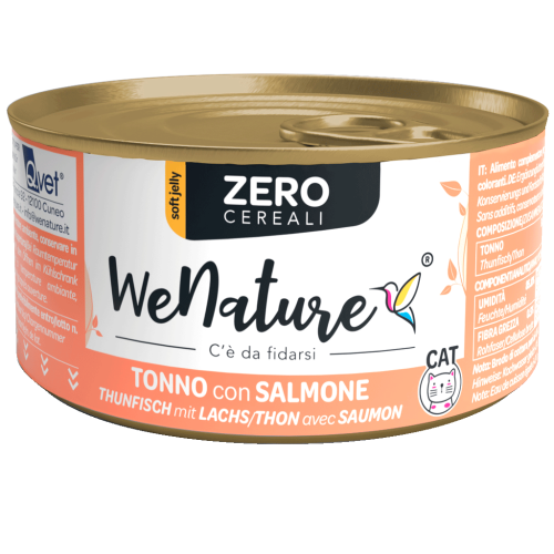 WeNature Umido Gatto Senza Cereali con Tonno e Salmone in Jelly