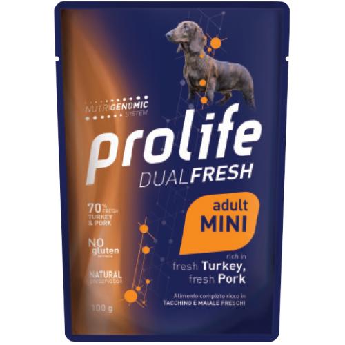 Prolife Cane Dual Fresh Mini Tacchino, Maiale e Riso Busta 100 Gr