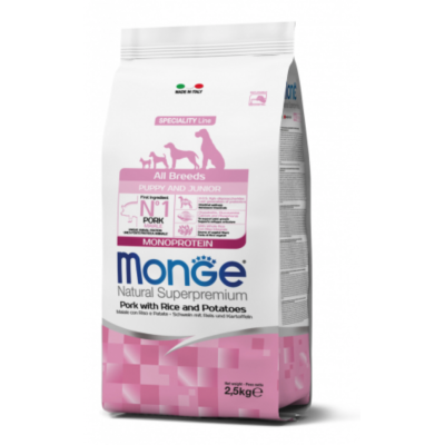 Monge Natural Superpremium All Breeds Puppy & Junior Monoprotein Maiale con Riso e Patate