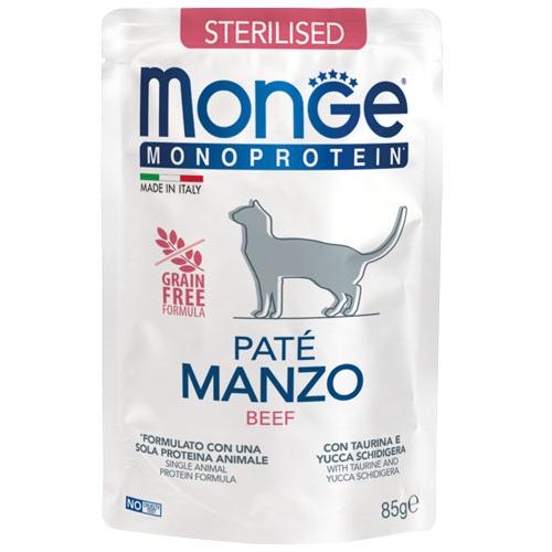 Monge Monoprotein Gatto Sterilizzato Busta Patè Manzo 85gr