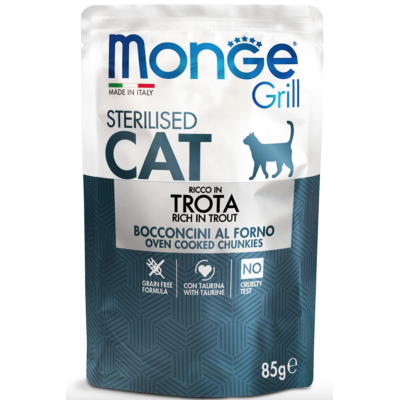 Monge Gatto Sterilizzato Grill Bocconcini in Jelly con Trota 85gr