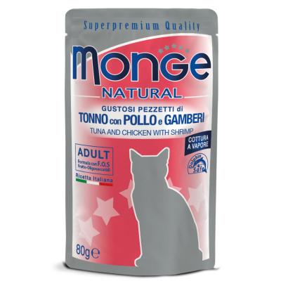 Monge Natural Gatto Pezzetti Tonno, Pollo e Gamberetti Busta 80gr