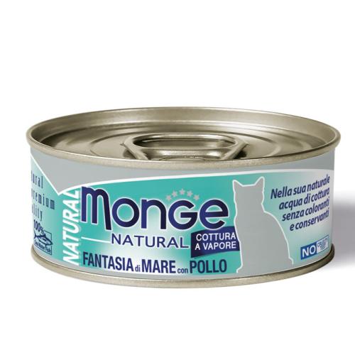 Monge Natural Gatto Pezzetti Fantasia di Mare con Pollo Lattina 80gr