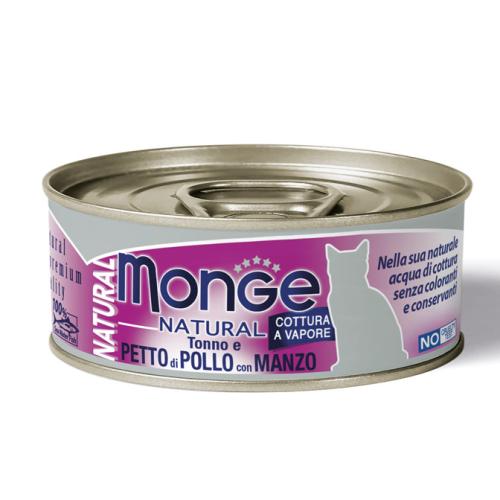Monge Natural Gatto Pezzetti Petto di Pollo con Manzo Lattina 80gr