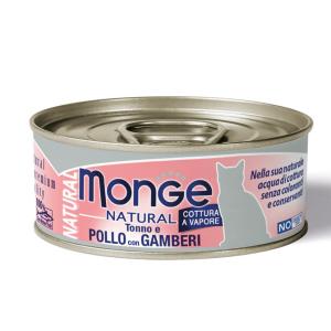 Monge Natural Gatto Pezzetti Tonno e Pollo con Gamberetti Lattina 80gr