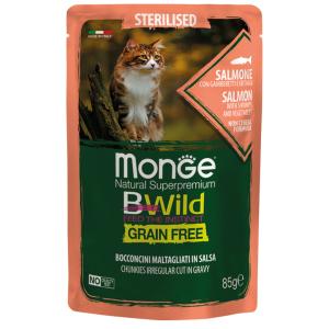 Monge BWild Grain Free Gatto Sterilizzato Salmone, Gamberetti e Ortaggi Busta 85gr