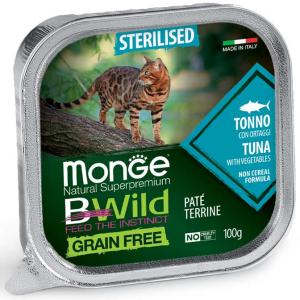 Monge BWild Grain Free Gatto Sterilizzato Tonno e Ortaggi Vaschetta 100gr