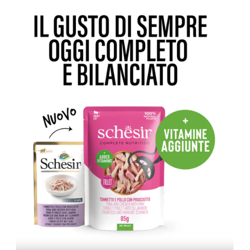 Schesir Gatto Tonnetto e Pollo con Prosciutto in jelly Busta 85gr