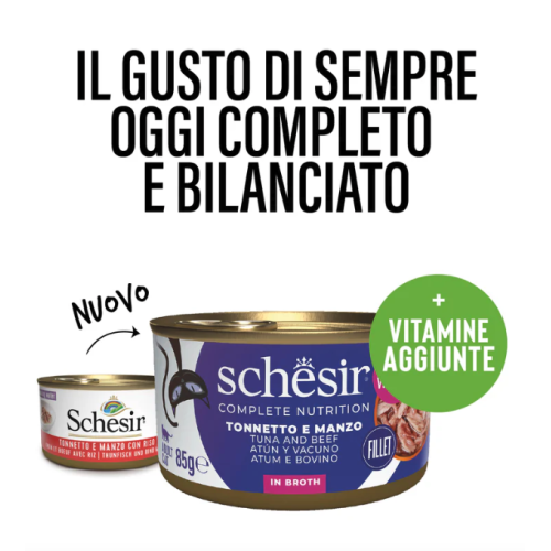 Schesir Gatto Tonnetto con Manzo in Brodo di cottura lattina 85gr