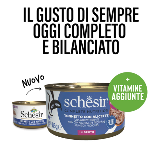 Schesir Gatto Tonnetto con Alicette in Brodo di cottura lattina 85gr