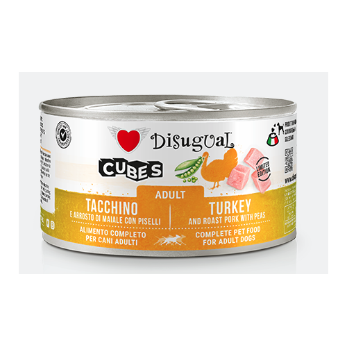 Disugual Cane Cubes Tacchino e Arrosto di Maiale con Piselli
