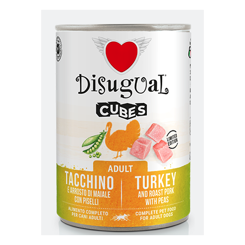 Disugual Cane Cubes Tacchino e Arrosto di Maiale con Piselli