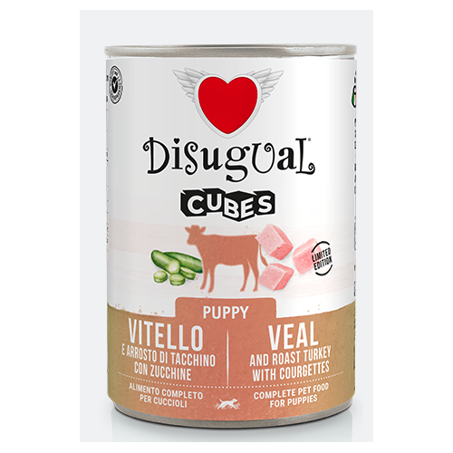 Disugual Cane Puppy Cubes Vitello e Arrosto di Tacchino con Zucchine