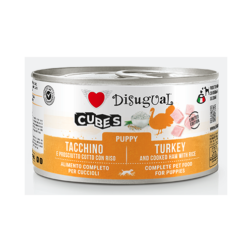 Disugual Cane Puppy Cubes Tacchino e Prosciutto Cotto con Riso