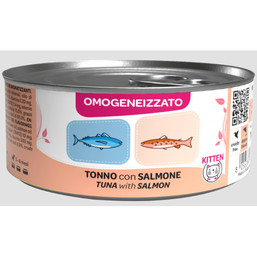 Wenature Umido Gatto kitten omogeneizzato tonno con salmone lattina 70gr