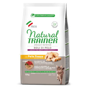Natural Trainer gatto specialty nutrition Boli di Pelo con Pollo Fresco