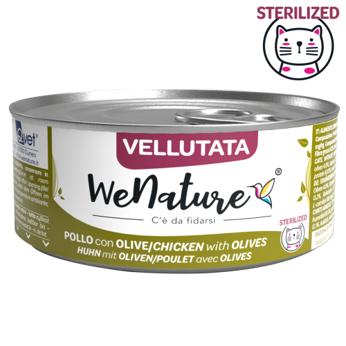 Wenature umido Gatto Sterilizzato Vellutata Pollo con Olive 70gr