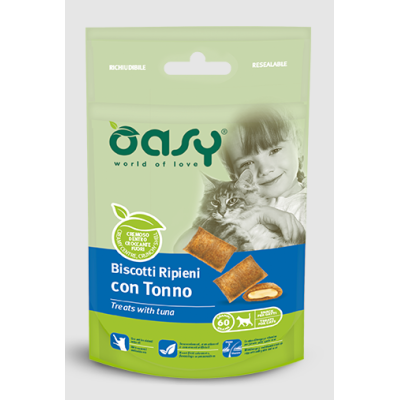 Oasy Gatto SNACK Biscotti Ripieni Adulto Tonno 60 Gr
