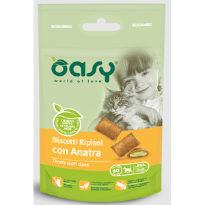 Oasy Gatto SNACK Biscotti Ripieni Adulto Anatra 60 Gr