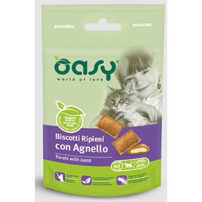 Oasy Gatto SNACK Biscotti Ripieni Adulto Agnello 60 Gr