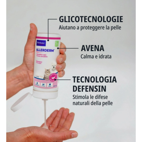 INGREDIENTI Allerderm shampoo pelle sensibile cane e gatto