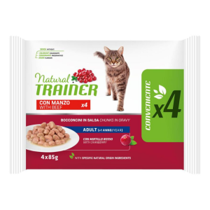 Trainer Gatto Natural Adulto Manzo Bocconcini Flowpack 4 x 85GR