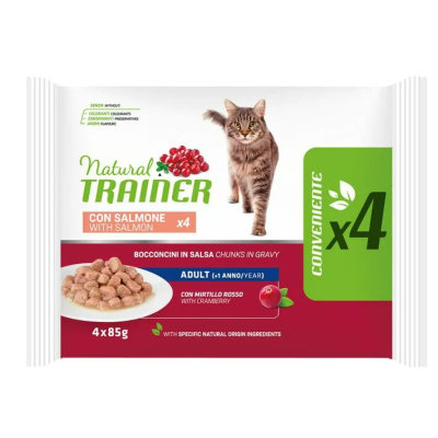 Natural Trainer Gatto Adulto  Salmone Bocconcini Flowpack 4x85gr